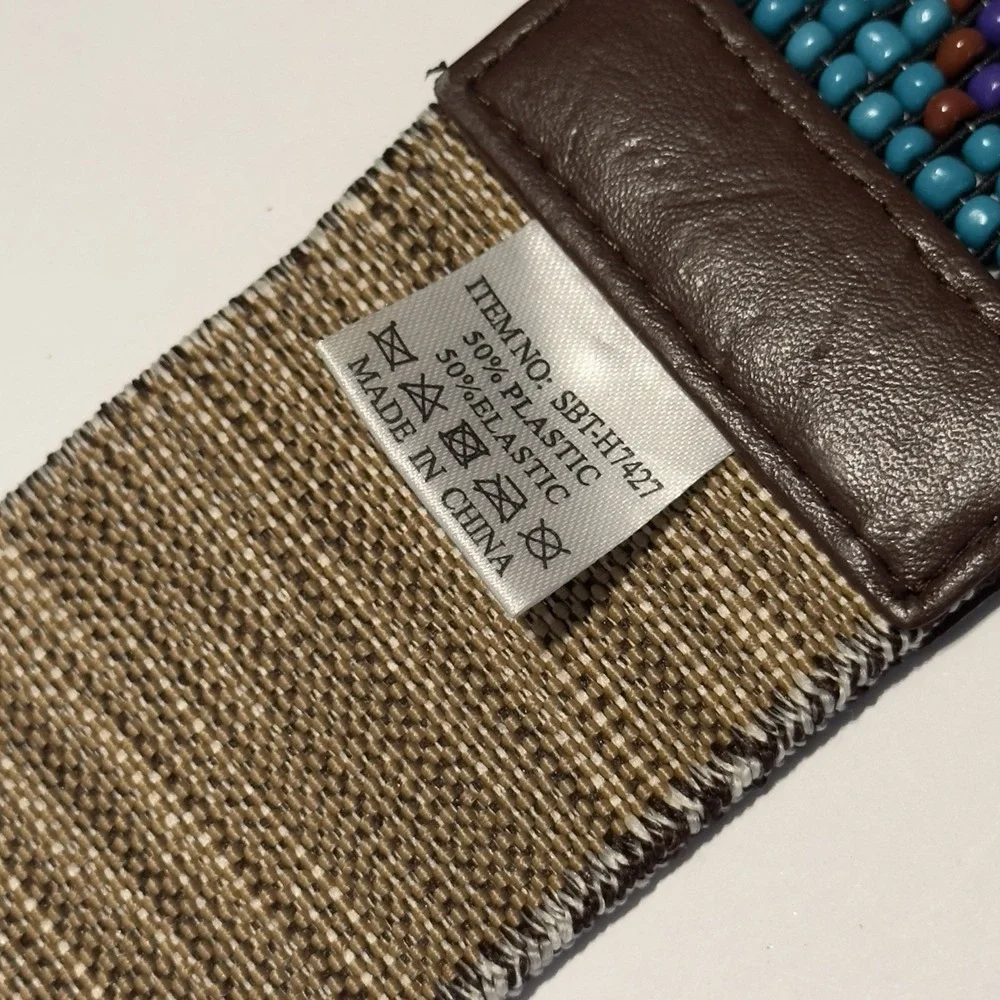 Turquoise‎ Beaded Stretch Belt Wooden Interlocking Buckle Bohemian Style